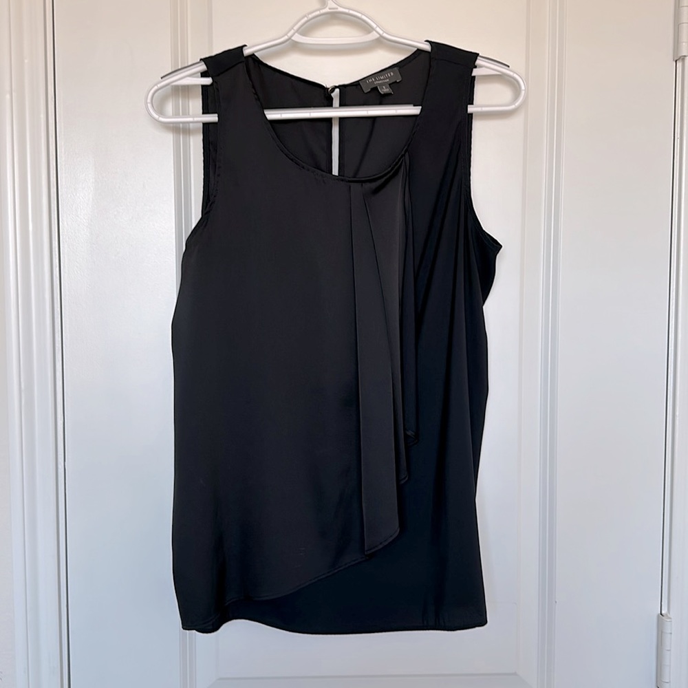 The Limited Dark Blue Draped Sleeveless Blouse
